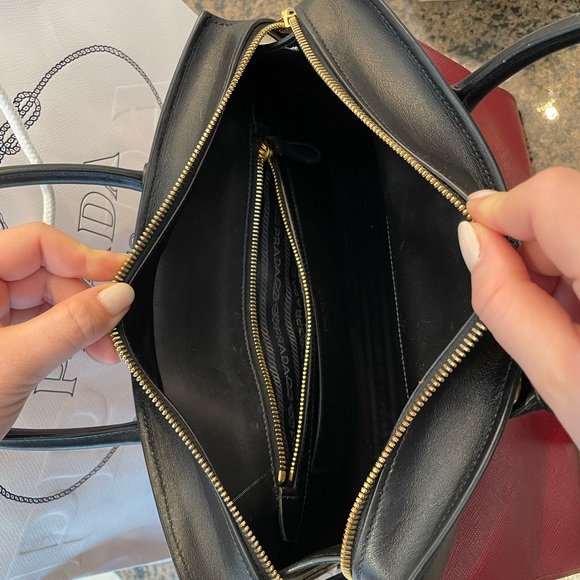 PRADA Leather Tote In Red and Black - Picture 12 of 13